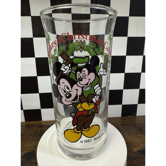 6” Vintage 1982 Walt Disney Mickey’s Christmas Carol Glasses Coca Cola Set of 2 - Picture 2 of 6